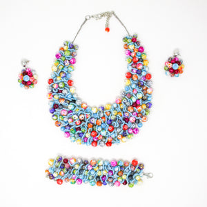 Fiesta Color Burst Beaded Jewelry Set – Necklace, Bracelet, & Earrings