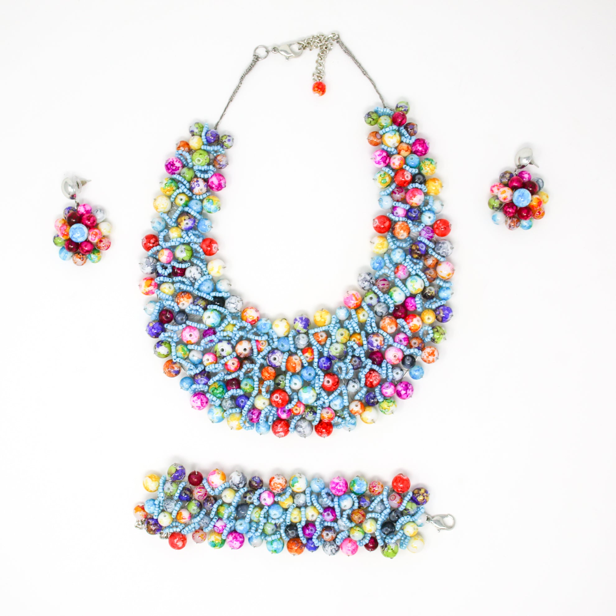 Fiesta Color Burst Beaded Jewelry Set – Necklace, Bracelet