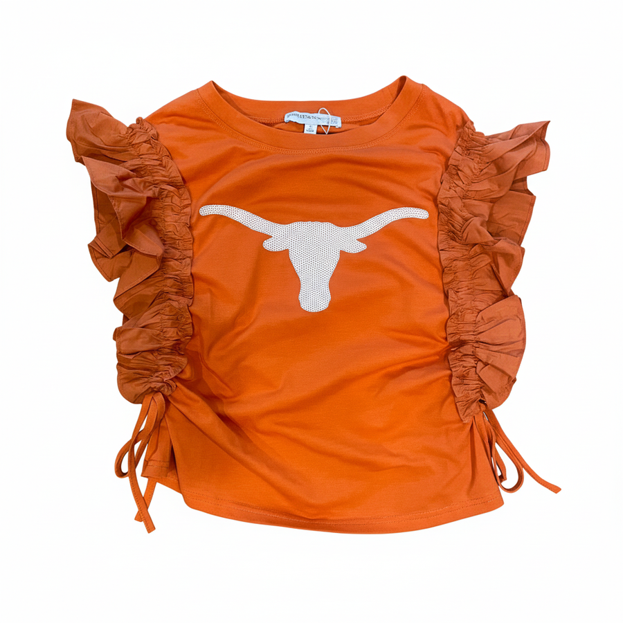 University of Texas Longhorn Sequin Ruffle Top